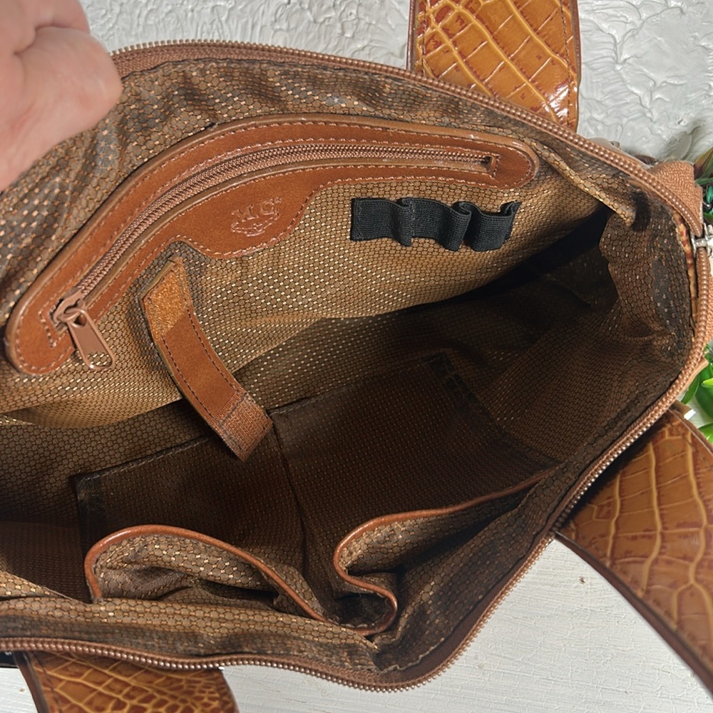 🆕M.C. Embossed NEW Genuine Leather Shoulder Bag Camel Color Silver Accents NWT - Picture 14 of 16